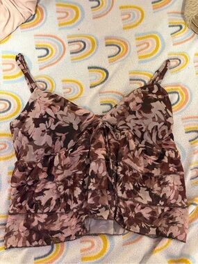 Floral Ruffle Tie-Front Cami in Mauve Pink